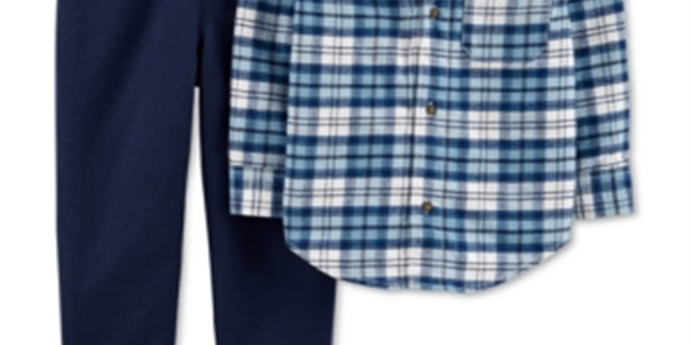 Carter's Infant Boy's Cotton Hooded Flannel Shirt and Set 2 Piece Set Jogger Pants Blue Size 9 Months