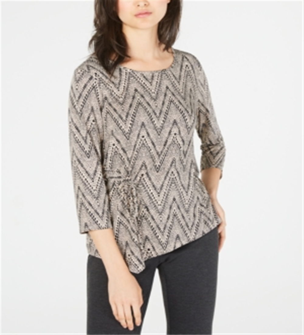 NY Collection Women's Printed Side Tie Top Beige Size Petite XS