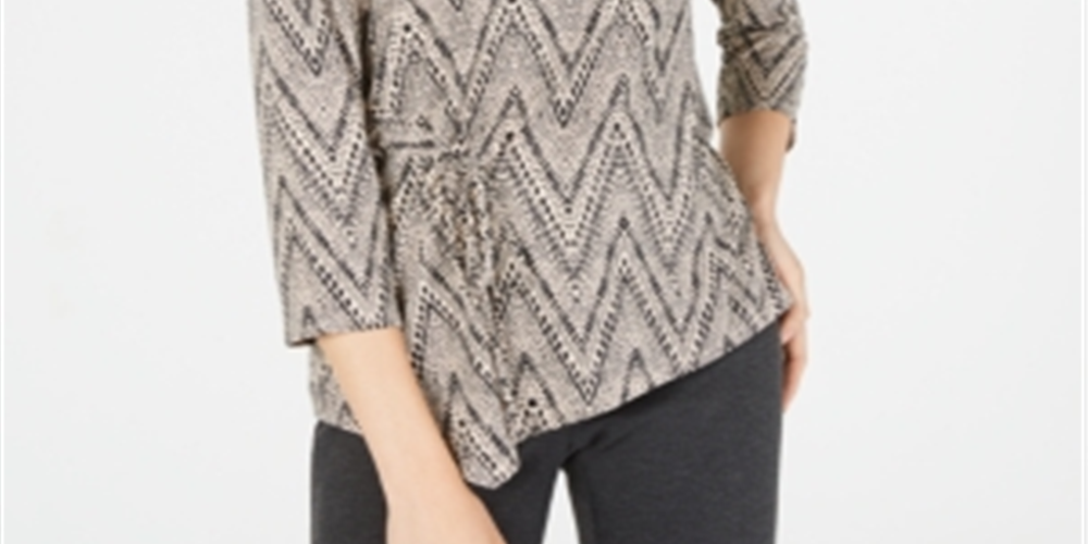 NY Collection Women's Printed Side Tie Top Beige Size Petite XS