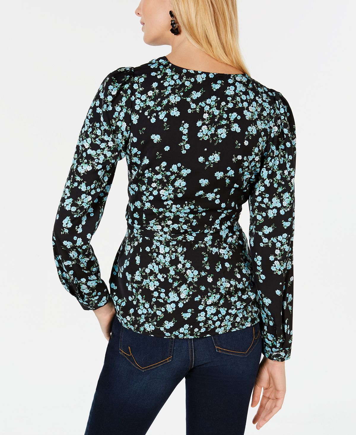 INC International Concepts Women's Printed Wrap Blouse Black Size Petite Medium