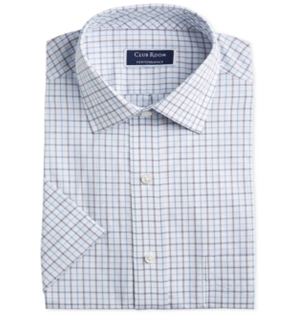 Club Room Men's Shirt Button Down Plaid Printed Blue Size 18 S/S