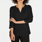 Charter Club Women's Petite Supima Cotton Split-Neck Top Black Size Petite S