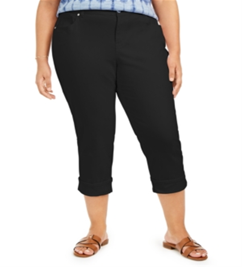 Style & Co Women's Plus Tummy Control Cropped Cuffed Jeans Black Size Petite Small
