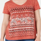 Style & Co Women's Graphic V Neck Top Orange  Size Large