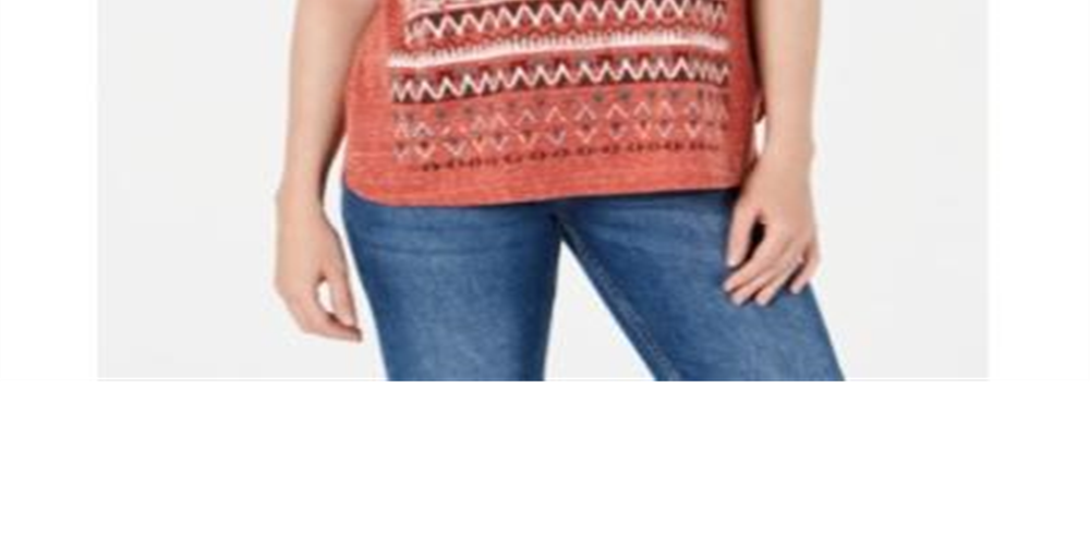 Style & Co Women's Graphic V Neck Top Orange  Size Large