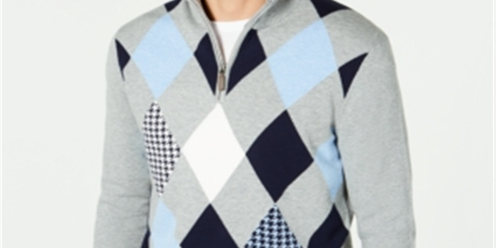 Club Room Men's Pima Argyle Quarter-Zip Sweater Gray Size 3XL