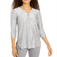 JM Collection Women's Zipper-Trim Metallic-Print Top Gray Size X-Small