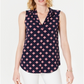 Charter Club Women's V Neck Printed Blouse Navy Size PSM