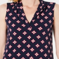 Charter Club Women's V Neck Printed Blouse Navy Size PSM