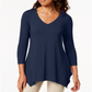 JM Collection Women's  V-Neck Handkerchief-Hem Top Blue Size X-Small