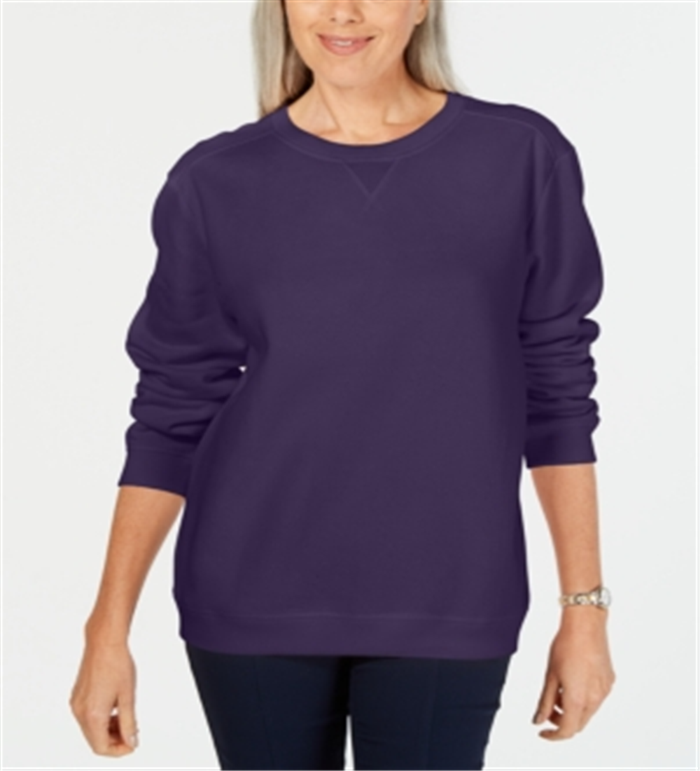 Karen Scott Women's Crew Neck Fleece Sweatshirt Purple Size Medium