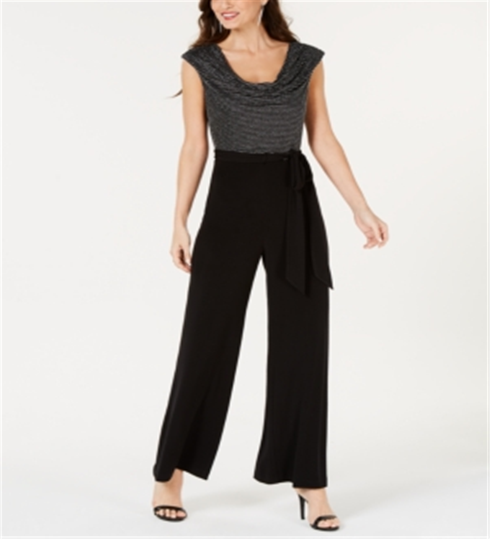 Connected Apparel Women's  Embellished Sleeveless Cowl Neck Evening Jumpsuit Black Size 12