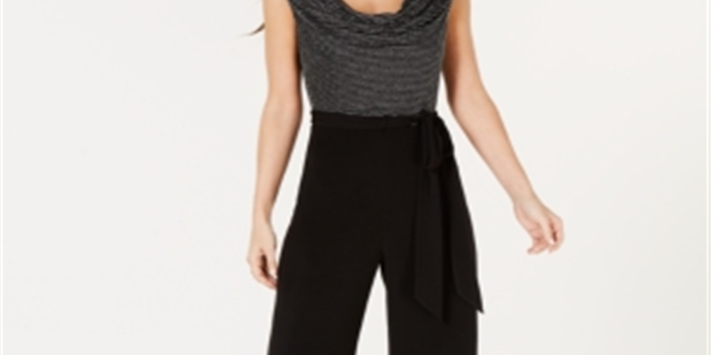 Connected Apparel Women's  Embellished Sleeveless Cowl Neck Evening Jumpsuit Black Size 12