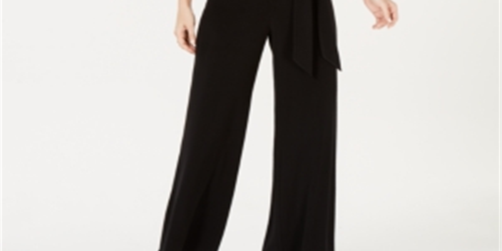 Connected Apparel Women's  Embellished Sleeveless Cowl Neck Evening Jumpsuit Black Size 12