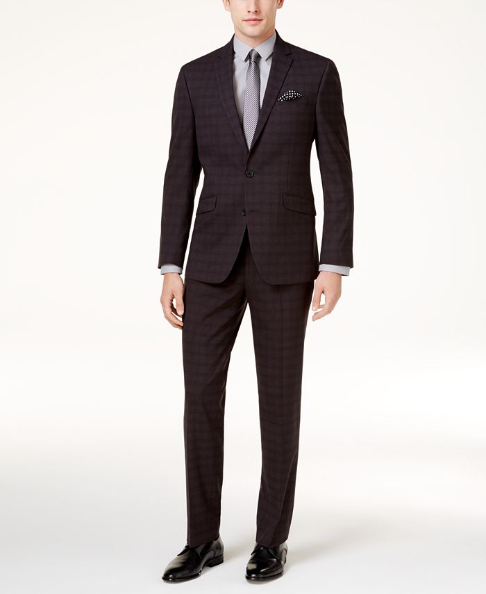 Kenneth Cole Reaction Men's Slim Fit Plaid Sheen Ready Flex Suit Black Size 38