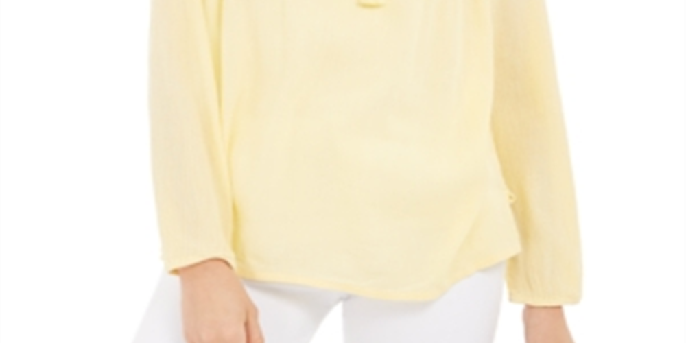 Charter Club Women's Tassel-Tie Eyelet Linen Top Yellow Size X-Small