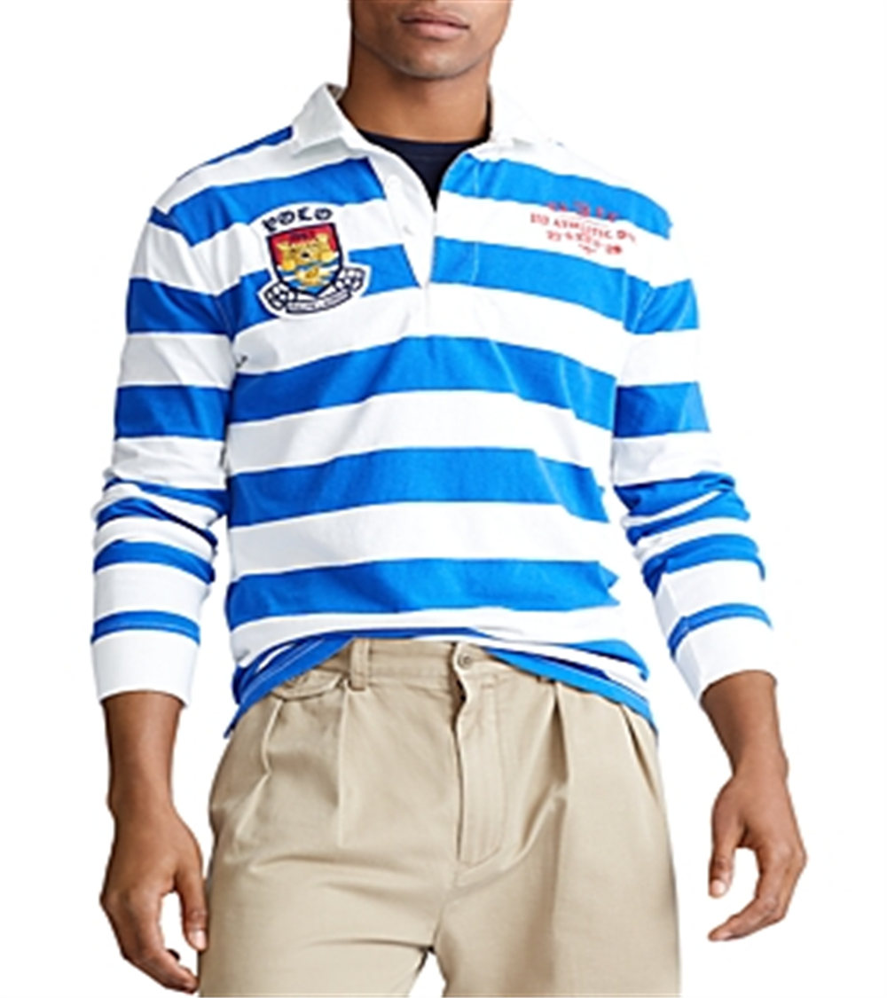Polo Ralph Lauren Men's Stripe Embroidered Patch Rugby Shirt White Size Small