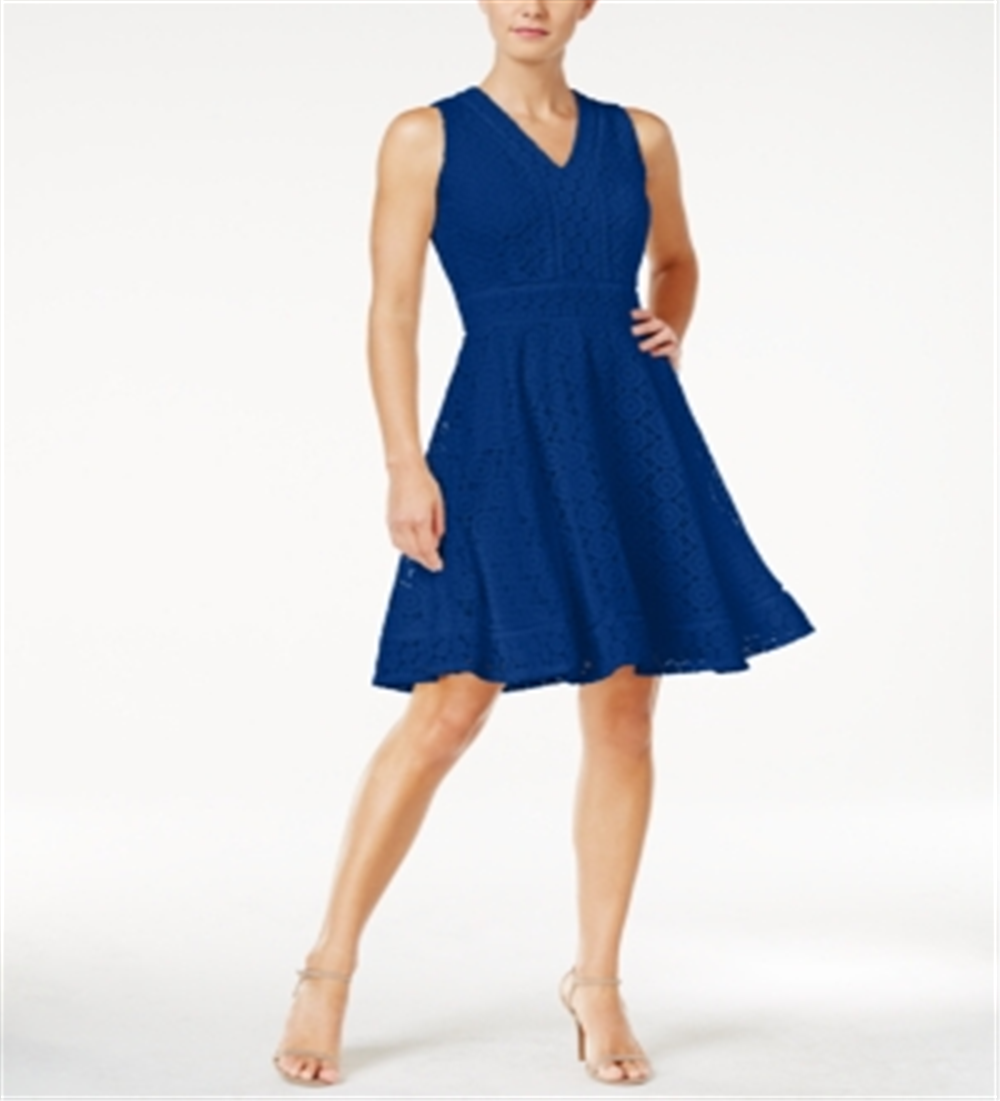 Charter Club Women's Lace Fit & Flare Dress Blue Size Small