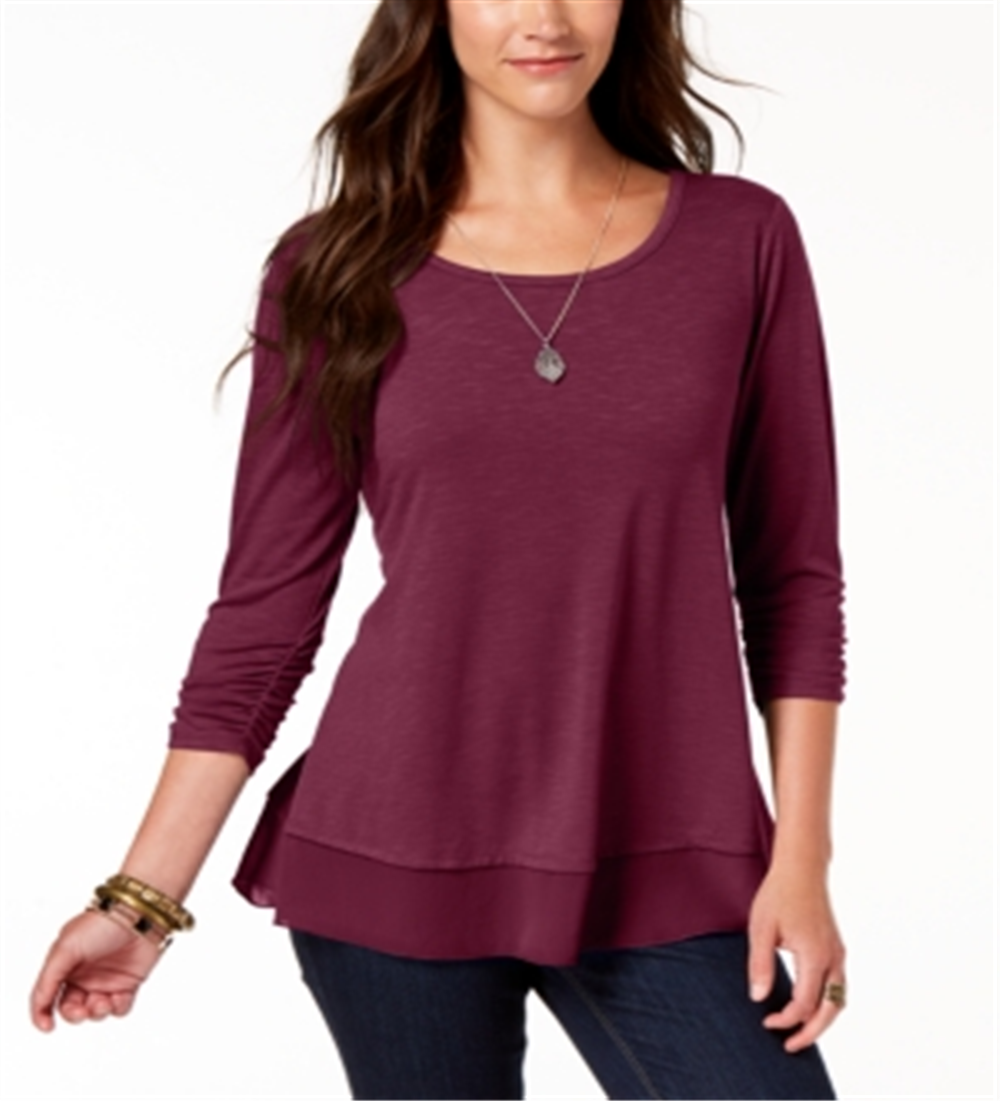 Style & Co Women's Chiffon Hem Top Burgundy Size X-Large