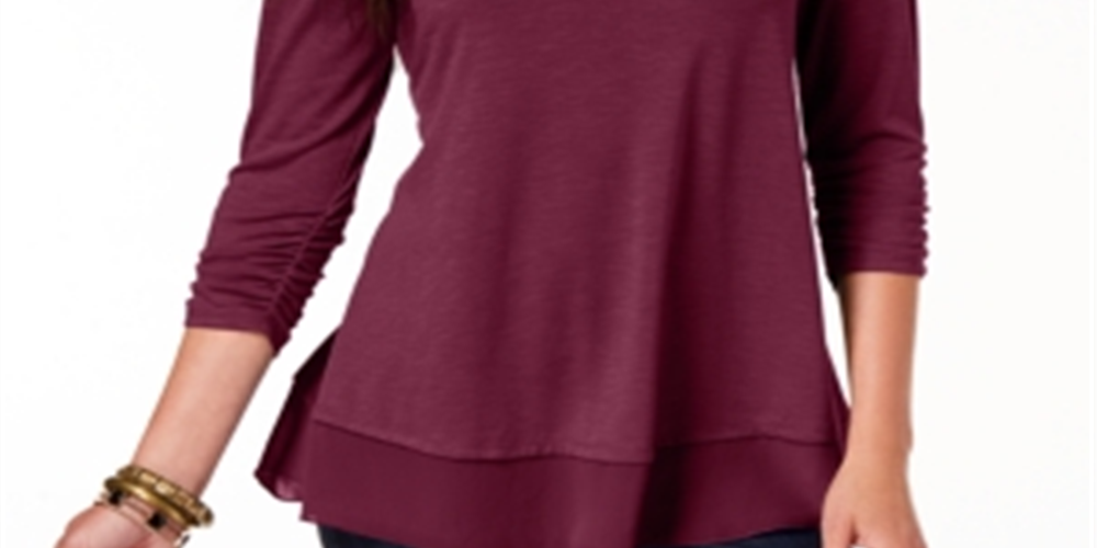 Style & Co Women's Chiffon Hem Top Burgundy Size X-Large