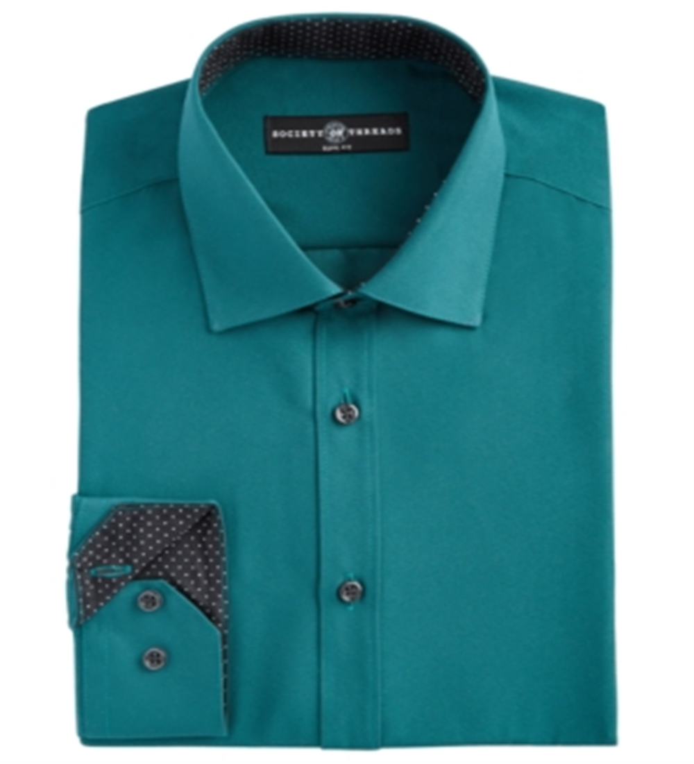 Society Of Threads Men's Slim Fit Solid Dress Shirt Green Size XX-Large