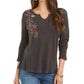 Style & Co Women's Embroide Cotton Thermal Top Gray Size Petite S