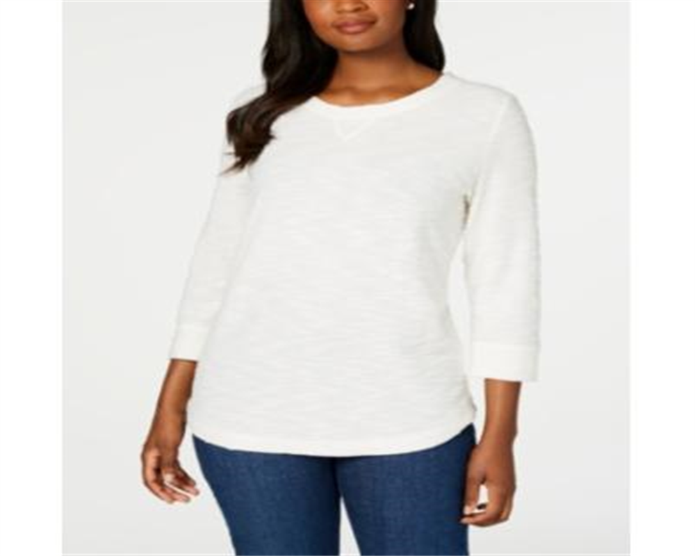 Karen Scott Women's Sport Marled Sweatshirt White Size Small