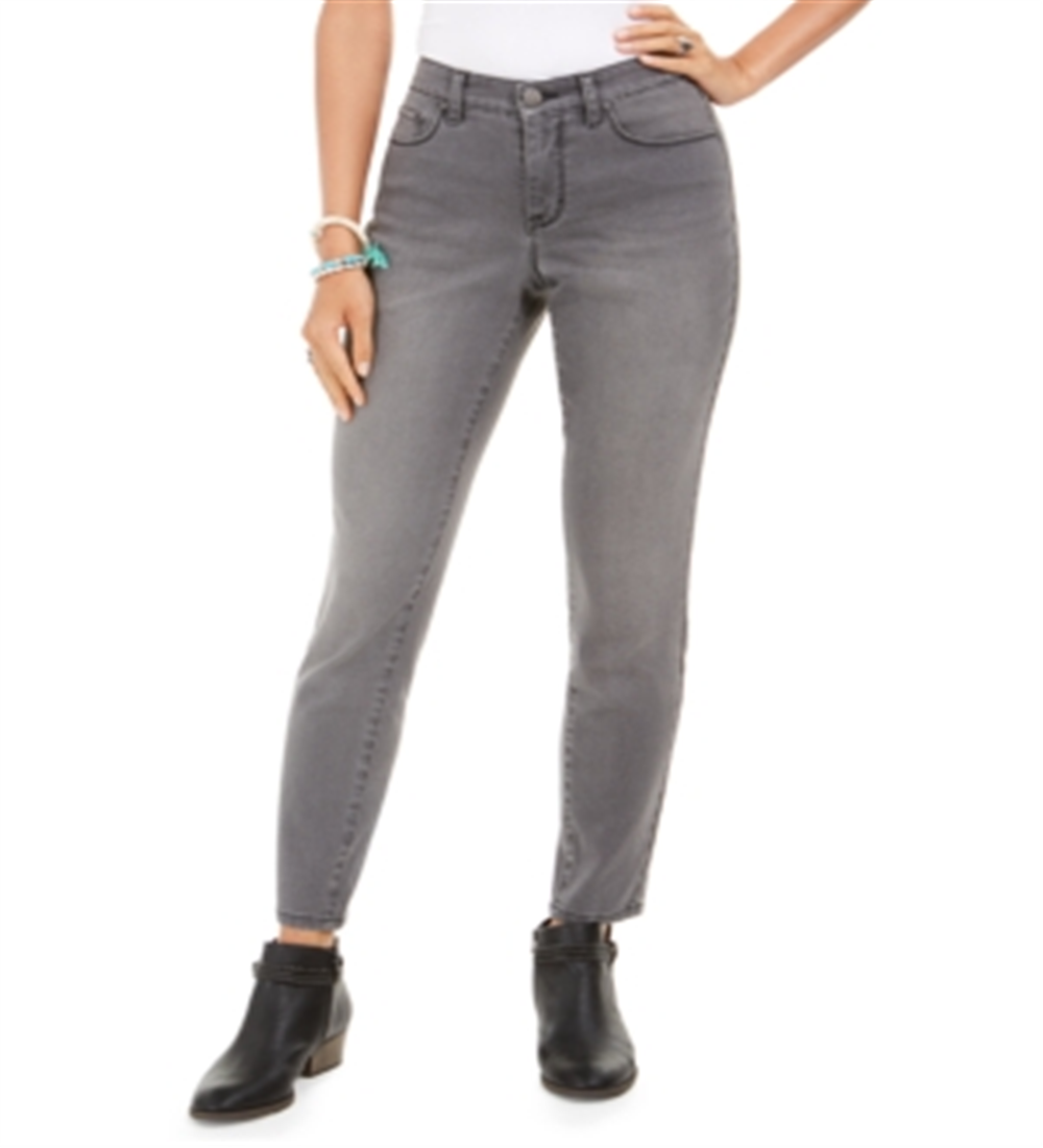 Style & Co Women's Bling Pocket Tummy Control Jeans Grey Size 14 Petite