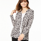 Charter Club Women's Animal Print Pure Cashmere Cardigan Gray Size Petite L