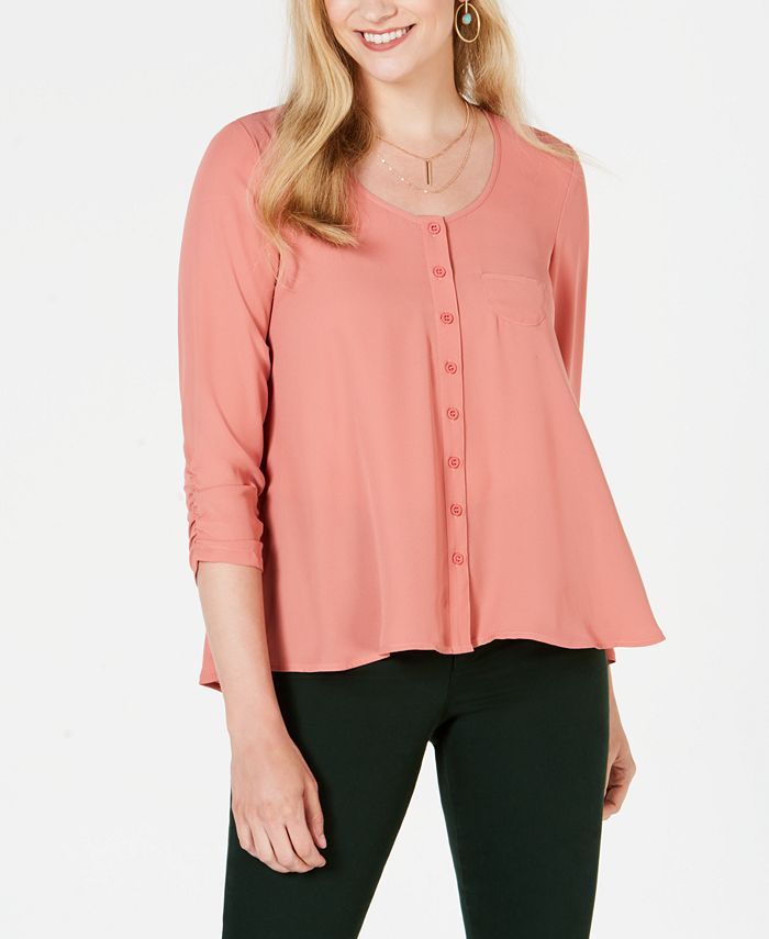 Style & Co Women's Swing Blouse Coral Size Petite L