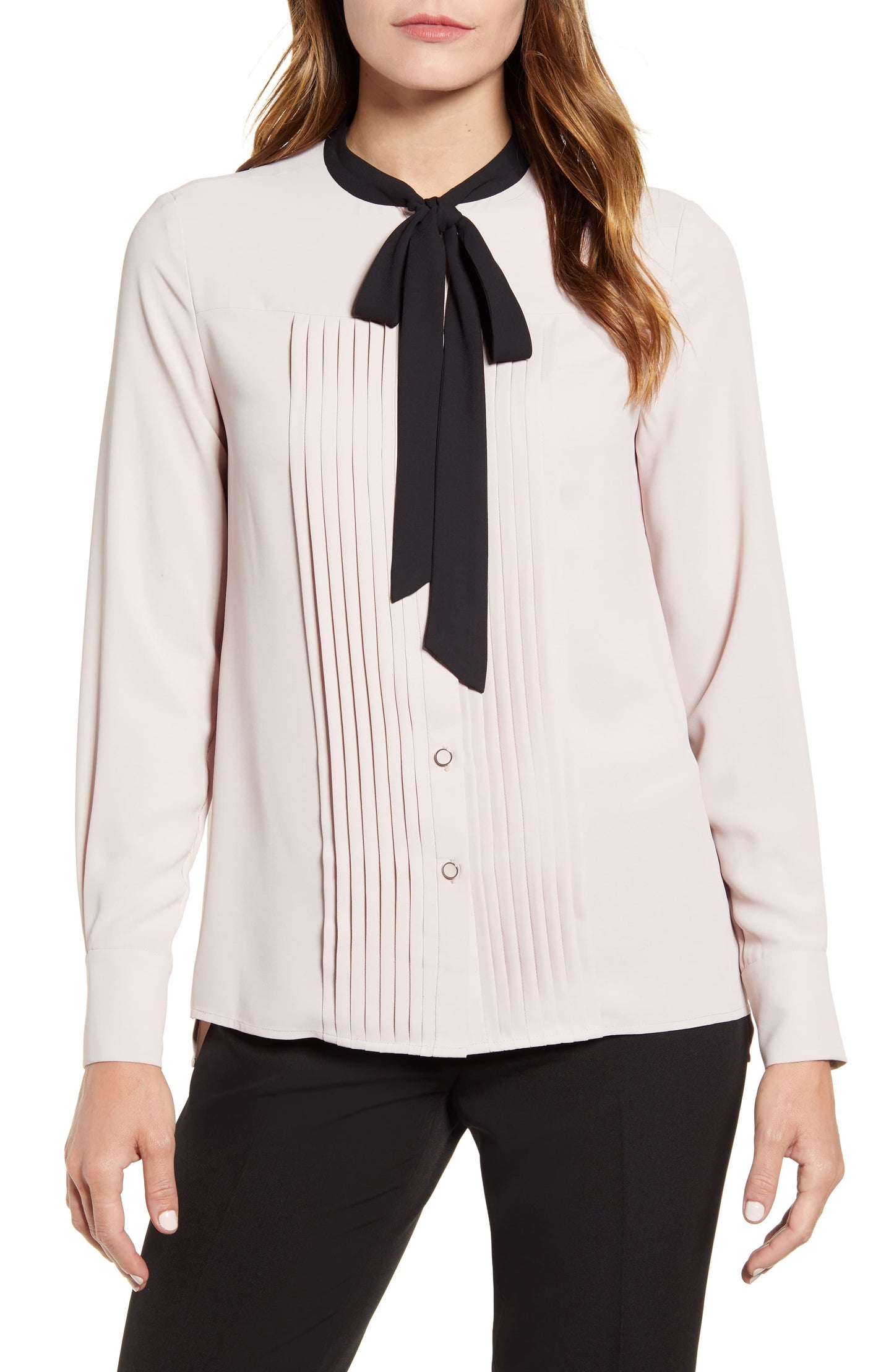 Anne Klein Women's Tie Neck Button Down Blouse Pink Size 12