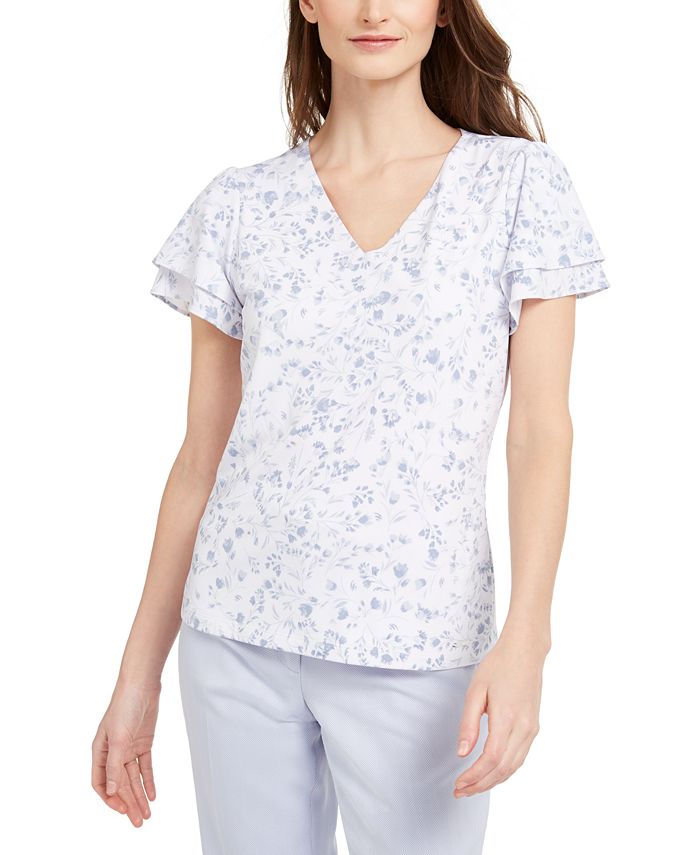 Calvin Klein Women's Floral Print Blouse White Size X-Large
