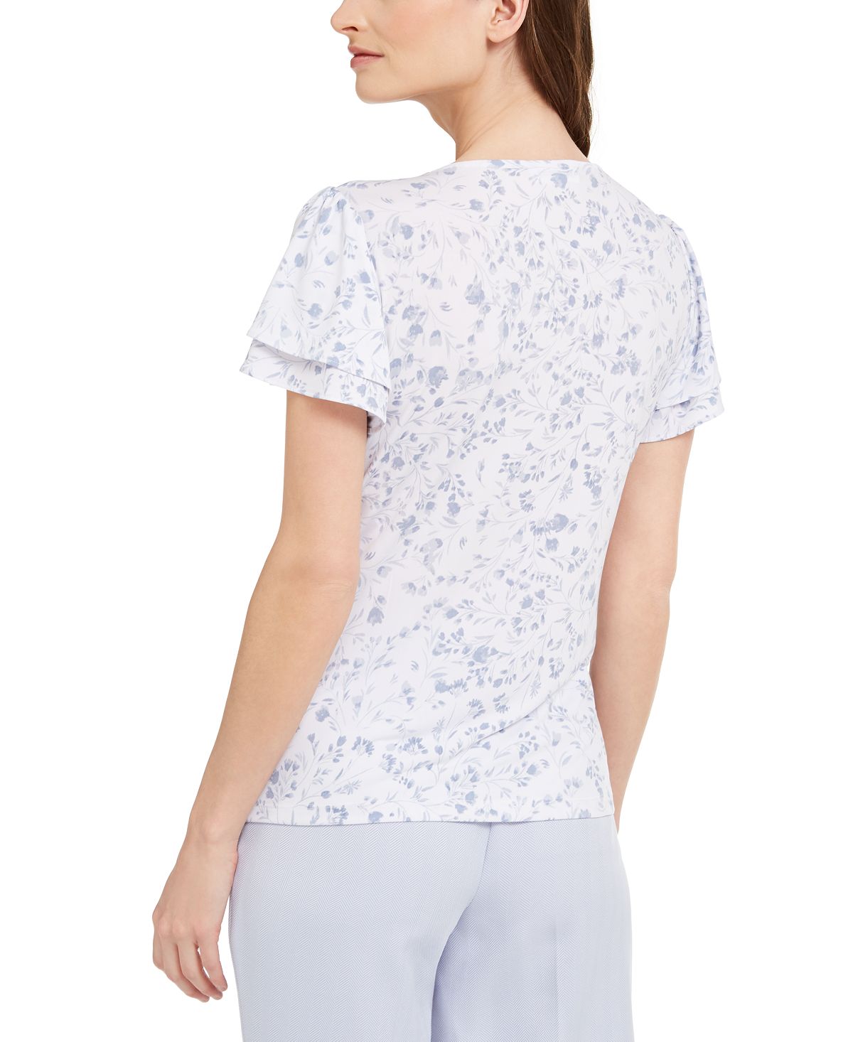 Calvin Klein Women's Floral Print Blouse White Size X-Large