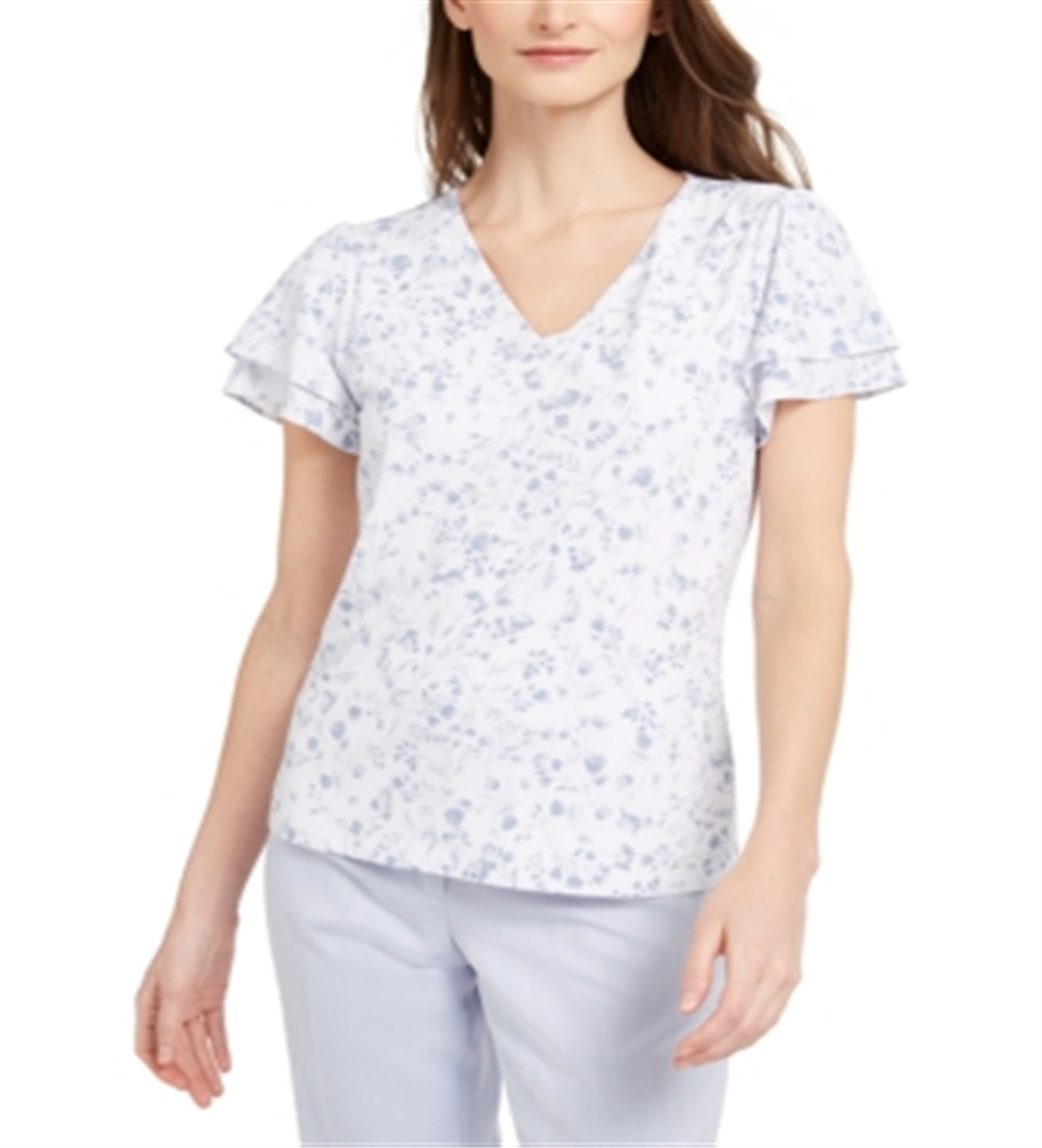 Calvin Klein Women's Floral Print Blouse White Size X-Large