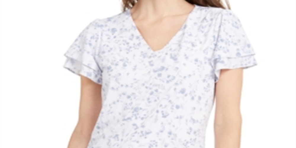 Calvin Klein Women's Floral Print Blouse White Size X-Large