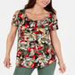 JM Collection Women's Printed Cold Shoulder Top Green Size Medium