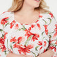 JM Collection Women's Plus Floral Print Tie Hem Top White Size 3X