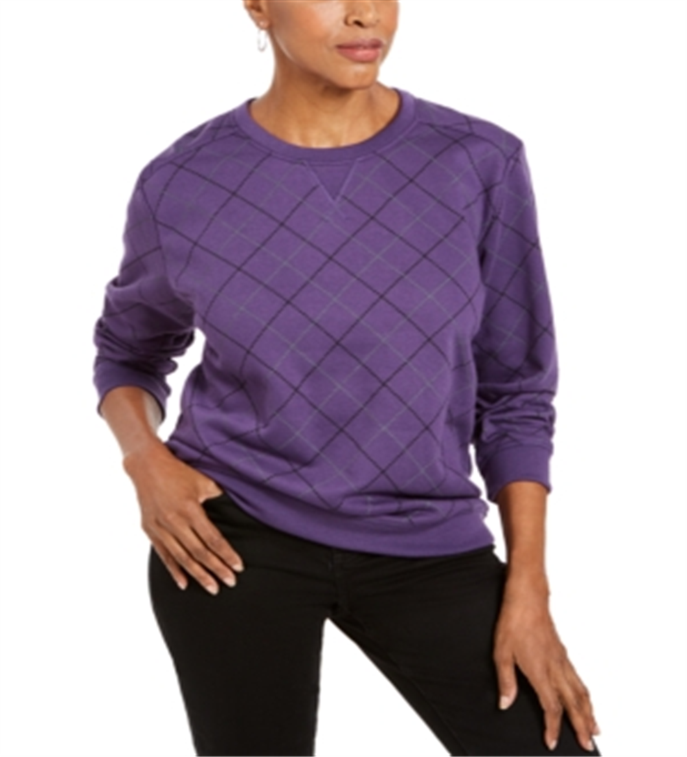 Karen Scott Women's Printed Sweatshirt Purple Size Petite Small