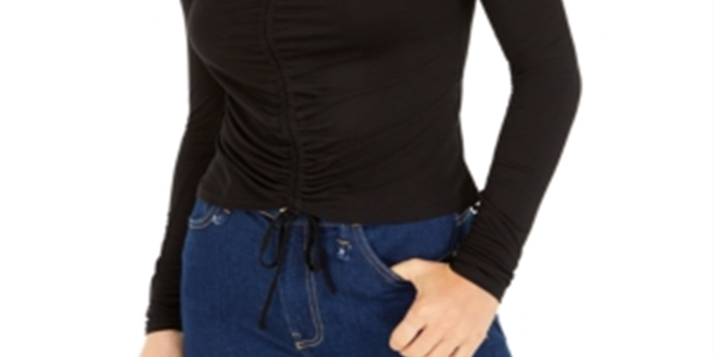 Bar III Women's Ruched Tie Front Crop Top Black Size Small