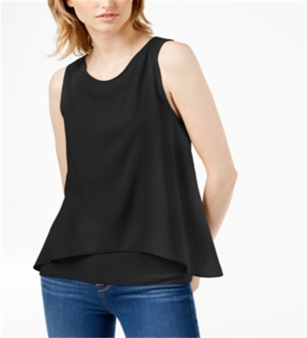 Bar III Women's Layered Split Back Tank Top Black Size X-Large