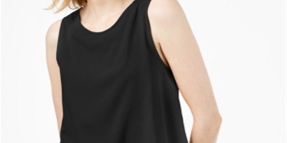 Bar III Women's Layered Split Back Tank Top Black Size X-Large