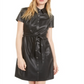Bar III Women's Short Sleeve Faux Leather Shirtdress Black Size 12