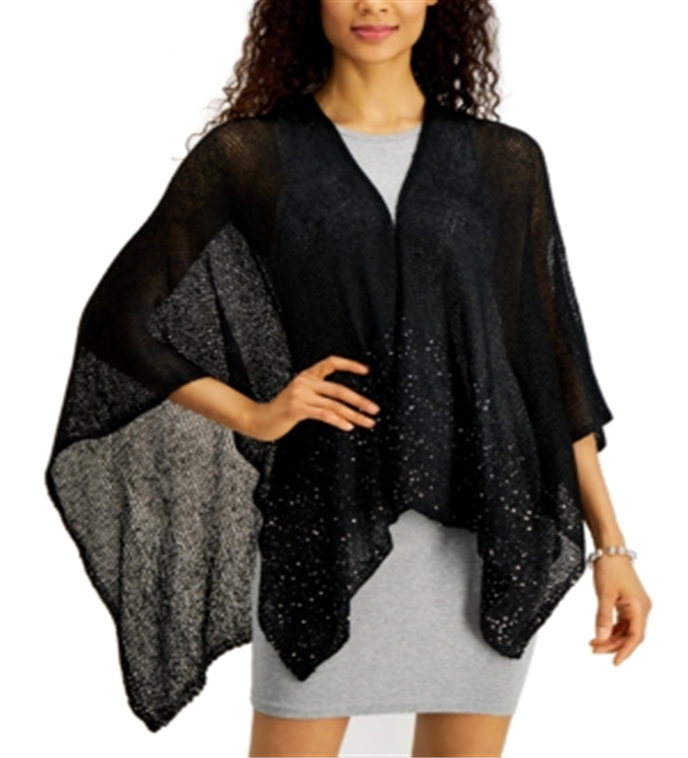INC International Concepts Women's Sequin Border Knit Top Black Size Regular