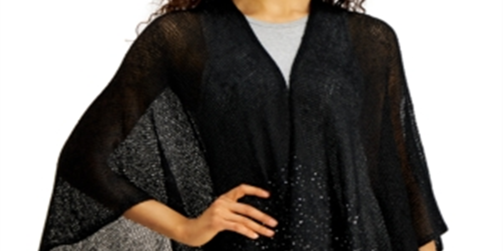 INC International Concepts Women's Sequin Border Knit Top Black Size Regular