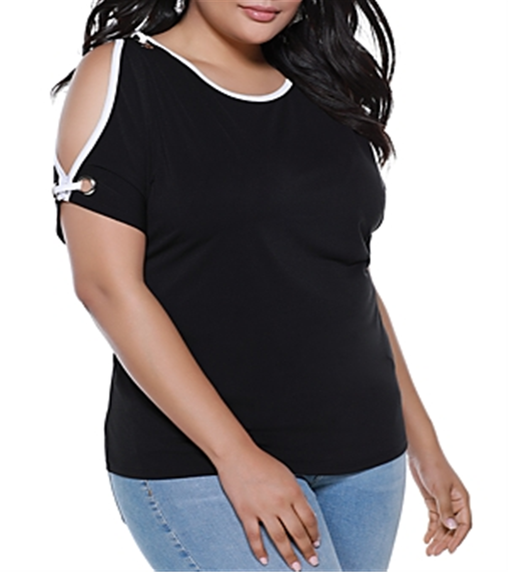 Belldini Women's Cold Shoulder Plus Blouse Black Size 3X