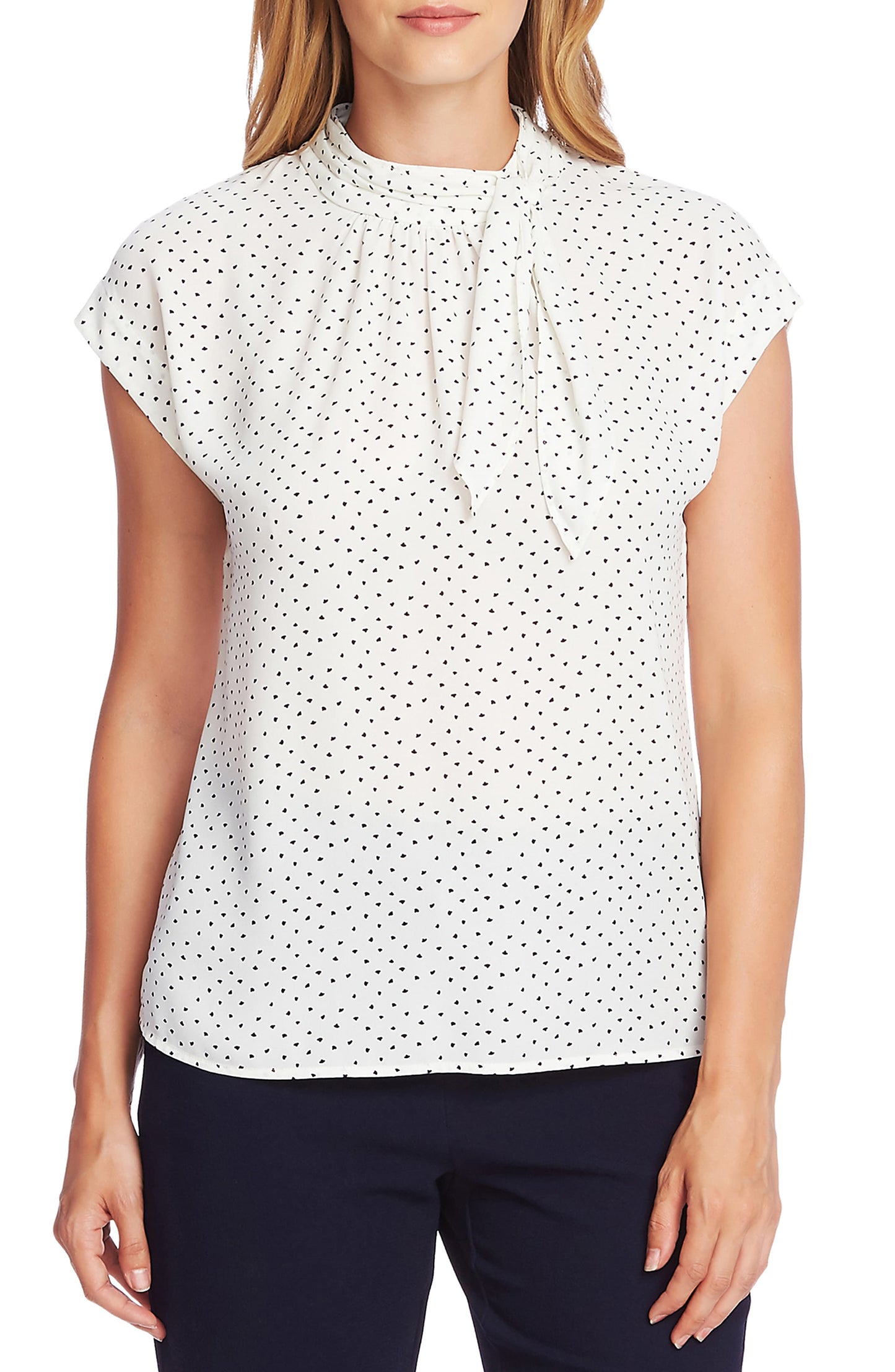 Vince Camuto Women's Printed Tie Neck Blouse White Size M