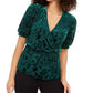 Alfani Women's Velvet Burnout Wrap Top Green Size M