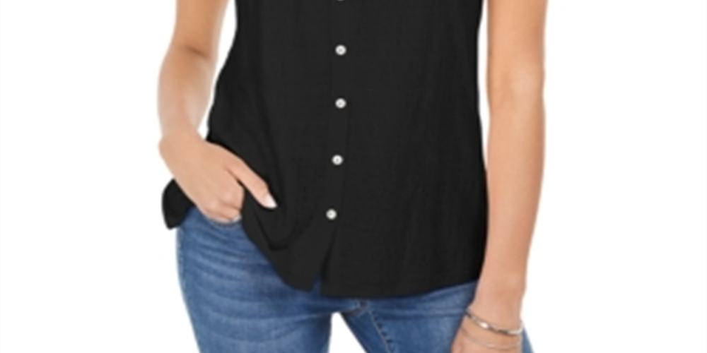 Style & Co Women's Button Down Tank Top Black Size M