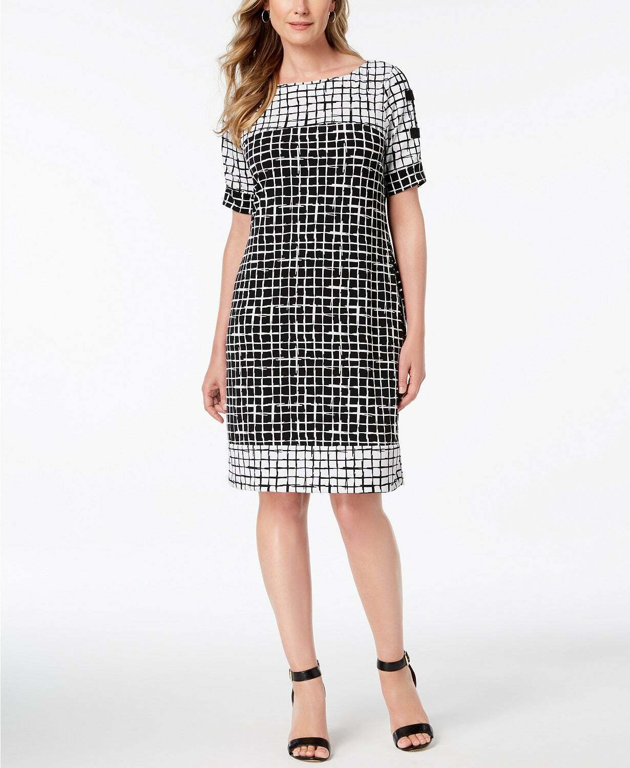 JM Collection Women's Printed Split Sleeve Dress Black Size Petite S