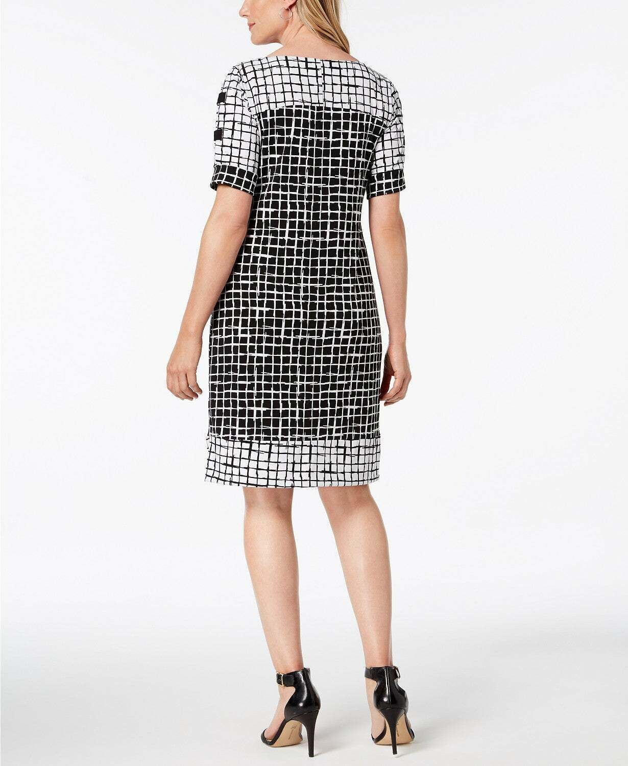 JM Collection Women's Printed Split Sleeve Dress Black Size Petite S